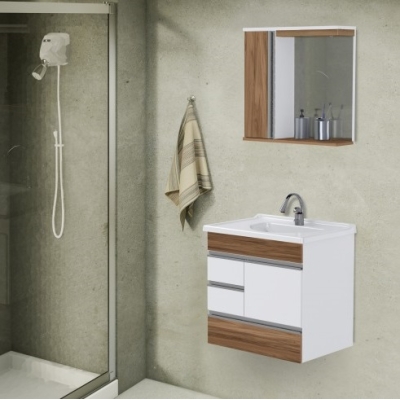 Gabinete com Espelheira Modena Suspenso 59,5cm Nogal Sevilha Rorato