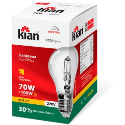 Lâmpada Incandescente Ecológena 70W 127V Kian 