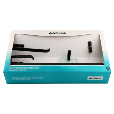 Kit 5 Peças Acessórios para Banheiro 6600 Square Luxo Black Águia