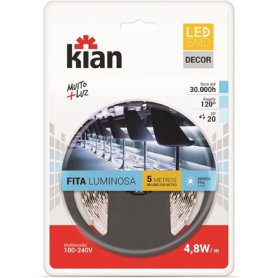 Fita de Led IP20 3528 6000K 5 Metros 60 Leds Kian