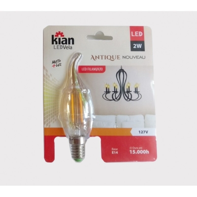 Lâmpada Filamento de Led Vela 2W E14 127V Antique Nouveau Kian