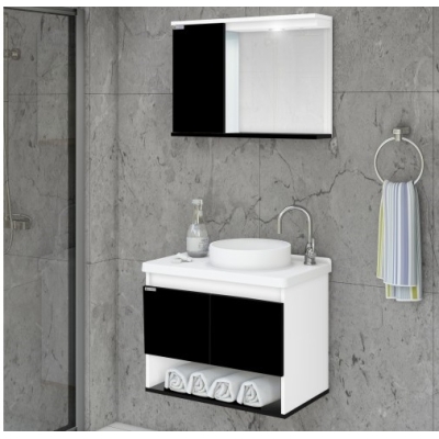 Gabinete com Espelheira Bergamo Suspenso 63,5cm Textura Preto Rorato