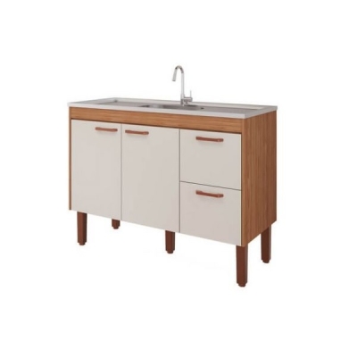 Balcão de Cozinha Mdf para Pia 144cm Slim Freijo Off White Mgm