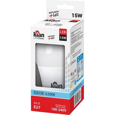 Lâmpada de Led Classic Luz Branca 15W 6500K Bivolt Kian