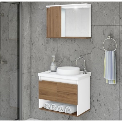 Gabinete com Espelheira Bergamo Suspenso 63,5cm Nogal Rorato