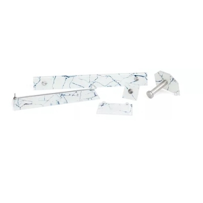 Kit Acessórios Banheiro Luxo Retangular Vidro Carrara Branco Vildrex