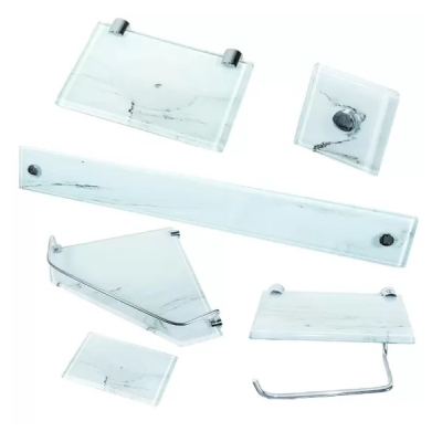 Kit Acessórios para Banheiro Luxo Retangular Vidro Carrara Branco