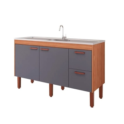 Balcão de Cozinha Mdf para Pia 144cm Slim Freijo Titanium Mgm