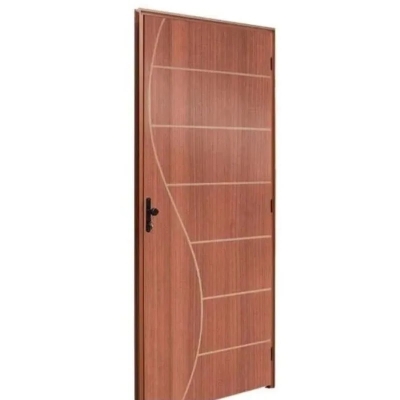 Kit Porta Pronta Batente Aço Mogno Decorada Lado Esquerdo 210x80cm CLM