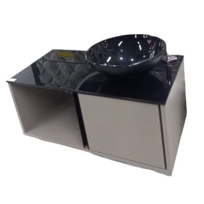 Gabinete para Banheiro Violeta Fendi MDF 70cm Vidro Preto Vildrex