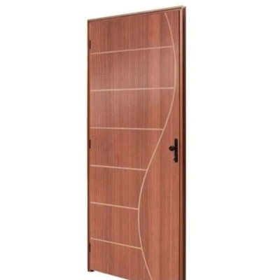 Kit Porta Pronta Batente Aço Mogno Decorada Lado Direito 210x70cm CLM