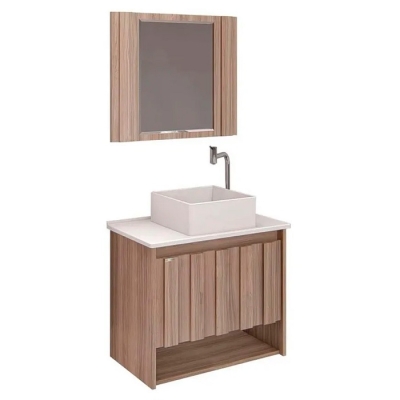 Gabinete com Espelheira Treviso Suspenso 63,5cm Nogal Sevilha Rorato