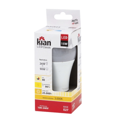 Lâmpada de Led Classic Luz Amarela 15W 3000K Bivolt Kian