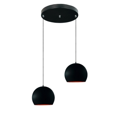 Pendente Bubbles Duplo em Alumínio Preto Difusor Cobre 2 Lâmpadas JM