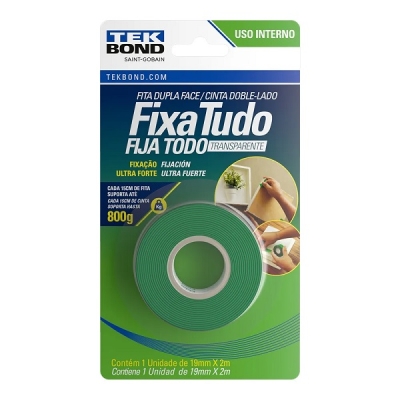 Fita Dupla Face Acrílica 19mm x 2 Metros Fixa Tudo Tekbond
