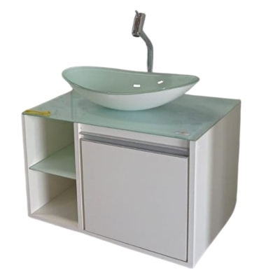 Gabinete Banheiro Cairo MDF Branco 60cm Vidro Branco Vildrex
