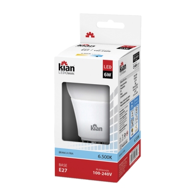 Lâmpada de Led Classic Luz Branca 6W 6500K Bivolt Kian