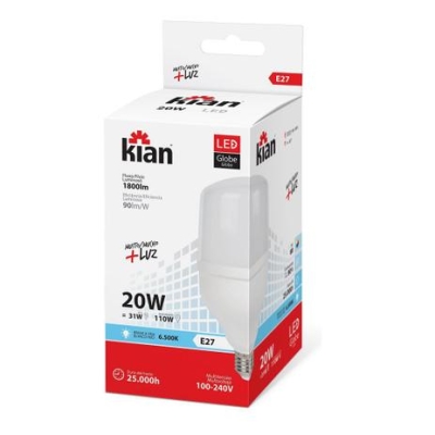 Lâmpada de Led Globe Luz Branca 20W 6500K Bivolt Kian