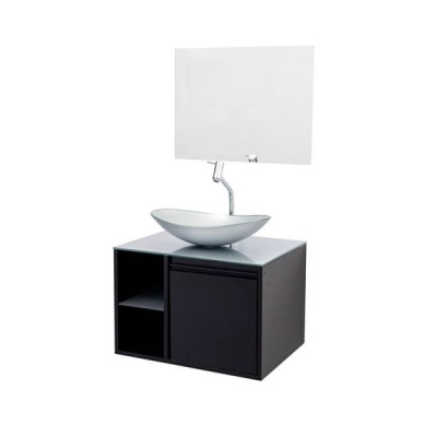 Gabinete Banheiro Cairo MDF Preto 60cm Vidro Prata Vildrex