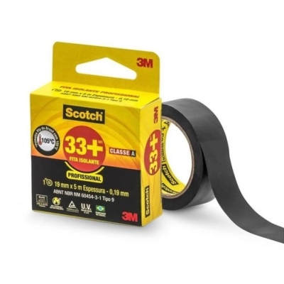 Fita Isolante 33+ 19mm x 5 Metros Uso Profissional Scotch 3M