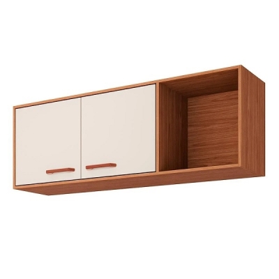 Armário de Cozinha Mdf Aéreo 144cm 2 Portas Slim Freijo Off White Mgm