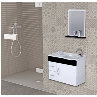 Gabinete com Espelho para Banheiro Siena Suspenso 55,5cm Preto Rorato