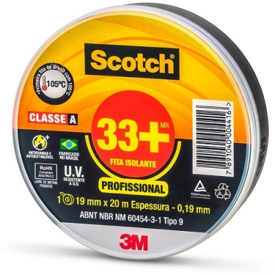 Fita Isolante 33+ 19mm x 20 Metros Uso Profissional Scotch 3M