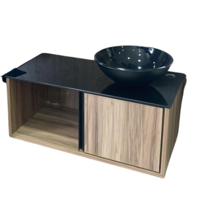 Gabinete para Banheiro Violeta Castanea MDF 70cm Vidro Preto Vildrex