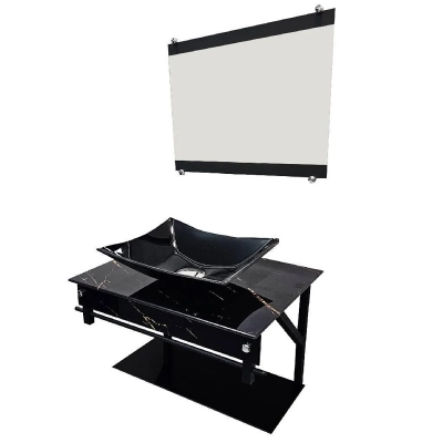 Gabinete de Vidro Cuba Quadrada Orlando Slim 60cm Calacata Preto Vmex